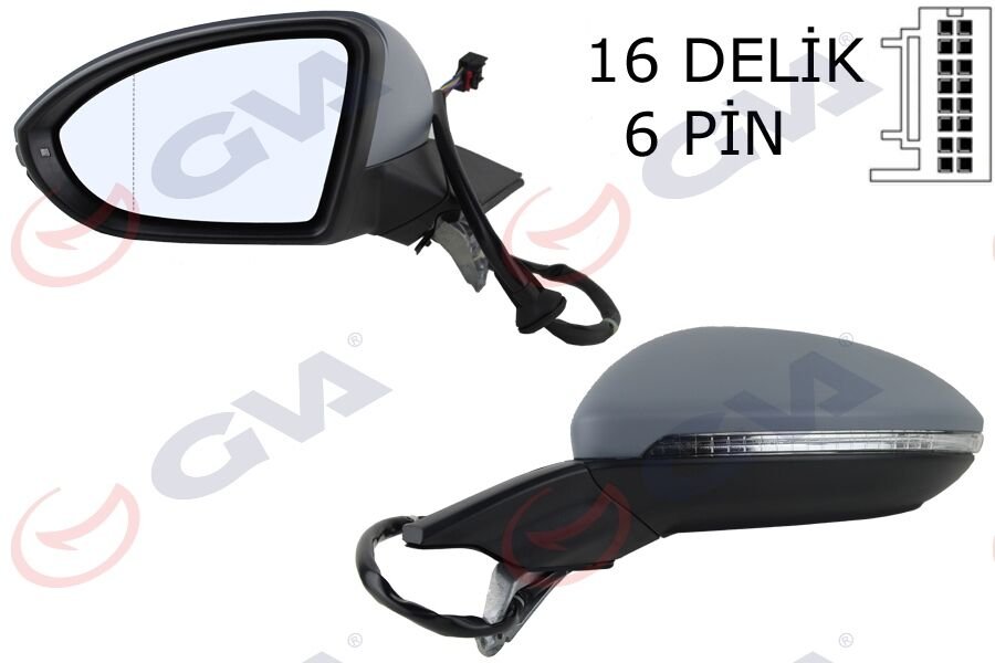 DIŞ DİKİZ AYNASI SOL GOLF 13> ELEKTRİKLİ ISITMALI SİNYALLİ ASTARLI ASFERİK 6 FİŞ VM-6187EHPAL
