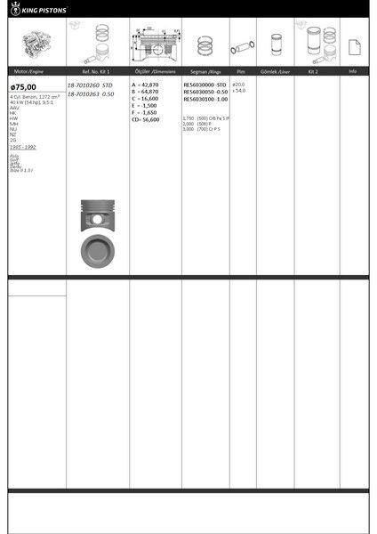 PİSTON KİTİ 1 75 STD VW-AUDI-SKODA-SEAT POLO GOLF JETTA DERBY IBİZA II 1.3 I AAV-HK-HW-MH-NU-NZ-2G