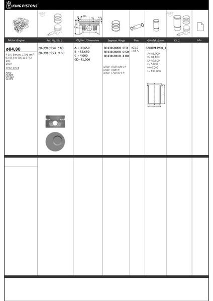 PİSTON KİTİ 1 84.8 0.50 OPEL ASTRA KADETT OMEGA VECTRA 18E-18SV