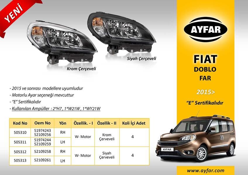 FAR SAĞ KROM ÇERÇEVELİ FIAT DOBLO 15>