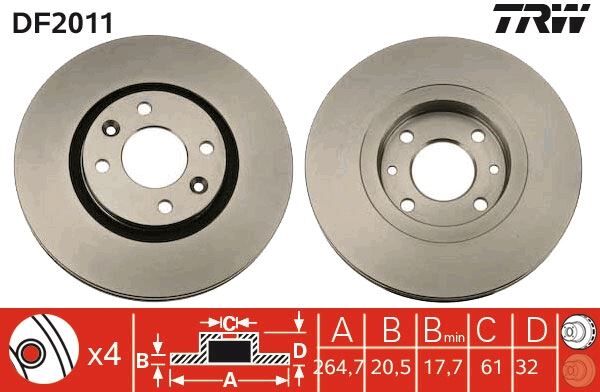 ÖN FREN AYNASI R21 89>94 2.0ie 2.1 D TURBO 264.5x20.5x4DELİK