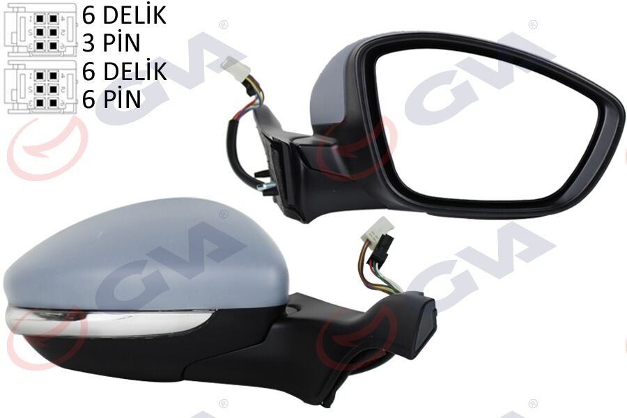 DIŞ DİKİZ AYNASI SAĞ P2008-P208 13> ELEKTRİKLİ ISITMALI SİNYALLİ SENSÖRLÜ ASTARLI KONVEKS VM-509EHPSR