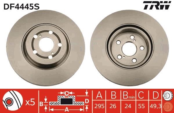 ÖN FREN DİSKİ HAVA KANALLI TOYOTA COROLLA VERSO 2.0L 1CDTV D-4D CDE120 01-06 / AVENSIS 2.2L 2AD-FT V ADT251 05-09 295 çap X 5 bijon - Adet disk fiyatıdır