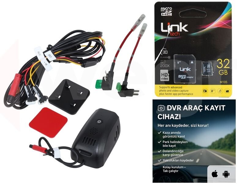 ARAÇ DVR KAYIT CİHAZI TÜRKÇE MENÜ ANDROID VE APPLE UYUMLU HD KALITELI