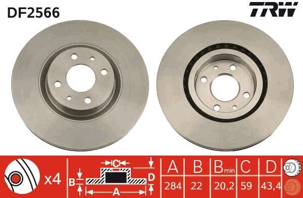 ÖN FREN AYNASI FIAT DOBLO 05>IDEA 04>LINEA 09> FIORINO 09> BRAVO 01>STILO 01> 284x22x 4 DELİK HAVALI