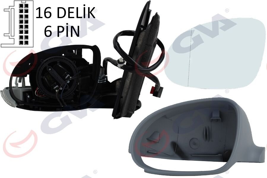 DIŞ DİKİZ AYNASI SOL GOLF 03> ELEKTRİKLİ ISITMALI SİNYALLİ ASTARLI ASFERİK 6 FİŞ VM-197EHPAL