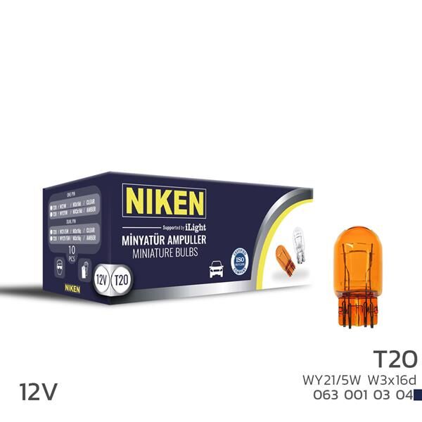 NIKEN T20 DİPSIZ AMPUL 1016 WY21/5W AMB W3x16d 10LU