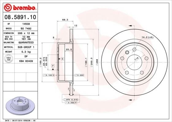 ARKA FREN AYNASI OMEGA B 2.0 24V 2.2 2.5TD 3.0 V6 94/7.03 286mm 285.8x12x5DLxHAVALI