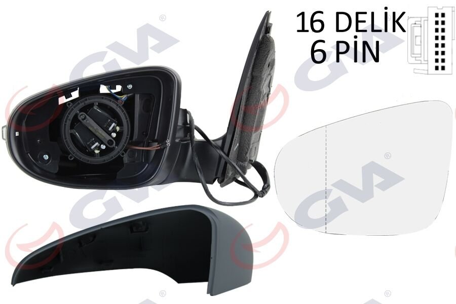 DIŞ DİKİZ AYNASI SOL GOLF 09> ELEKTRİKLİ ISITMALI ASTARLI SİNYALLİ ASFERİK 6 FİŞ VM-6197EHPAL