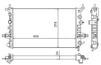 SU RADYATORU MEKANIK OPEL ASTRA G ZAFIRA A OTM. X14XE X16XEL Z14XE Z16XE 605×378X34