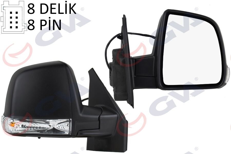 DIŞ DİKİZ AYNASI SAĞ DOBLO 11> ELEKTRİKLİ SİNYALLİ SİYAH KAPAKLI TEK CAM KONVEKS 8 FİŞ VM-668EHR