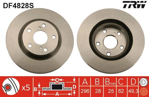 ÖN FREN DİSKİ HAVA KANALLI TOYOTA RAV4 2.0L 1AZ-FE ACA30 06-12 / 2.2L 2AD-FTV 2ADFHV ALA30 06-> / 2.0L 3ZRFAE ZSA30 09-> / 2.0L 1ADFTV ALA40 13-> 296 ÇAP X 5 BİJON - Adet disk fiyatıdır