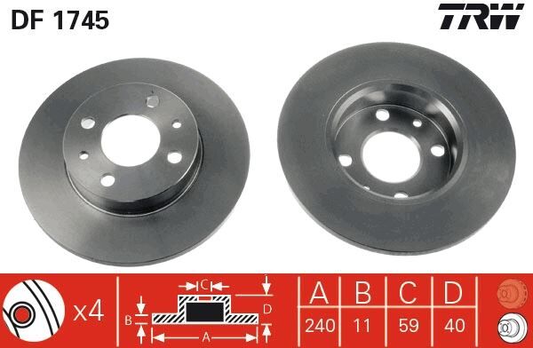 ON FREN DISKI FIAT 500 500C 07> TİPO-PUNTO-TEMPRA-PANDA-MAREA-BRAVO 96> ALFA ROMEO 145-146-155 92> FORD KA 08>12 240.5x11 4DELİK