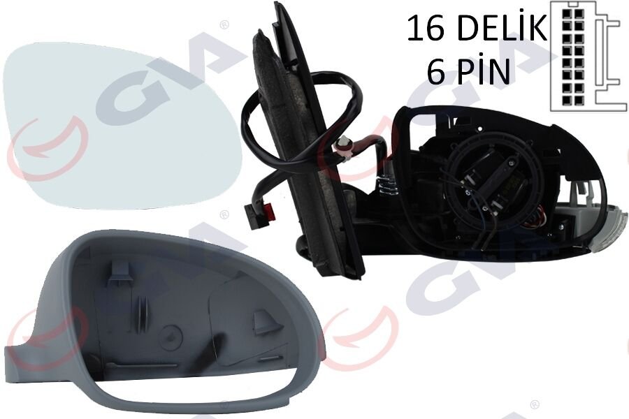 DIŞ DİKİZ AYNASI SAĞ GOLF 03> ELEKTRİKLİ ISITMALI SİNYALLİ ASTARLI KONVEKS 6 FİŞ VM-197EHPR