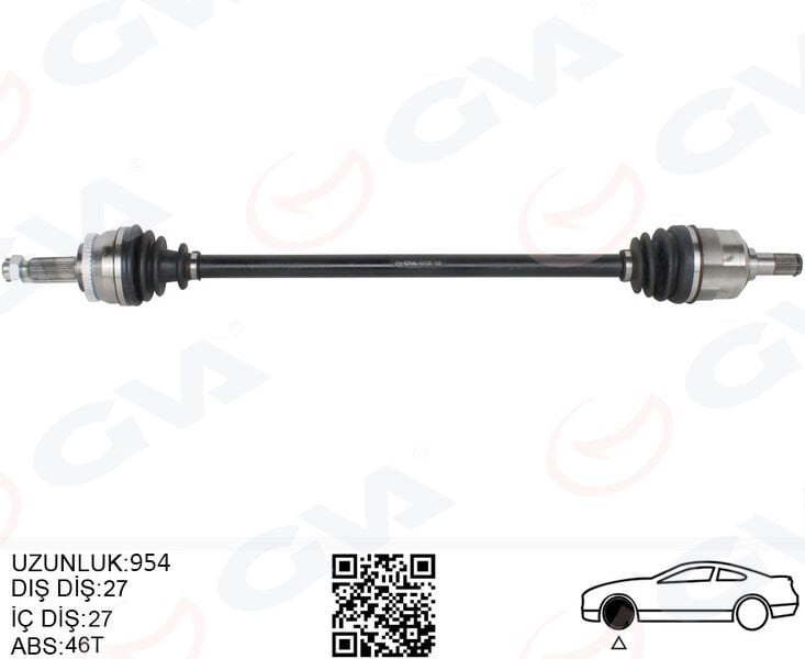 KOMPLE AKS SAĞ HYUNDAI İ30 1.6L D4FB CRDi Dizel 07-11 ABS li 27x27 - ABS 46 diş komple boy 954mm
