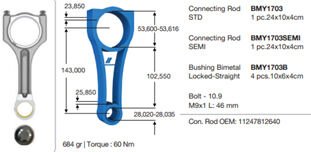 PISTON KOLU BMW N47 C20 B47 C20 E60 F10 F20 F30 E90 E84 E83 F25 E92 E93 F32 F34 F36 / MINI R55 R56 R57 R58 R59 R60 R61 / TOYOTA AVENSIS VERSO 1.6L 1WW WWT270 WAR20 D4-D dizel 03-08
