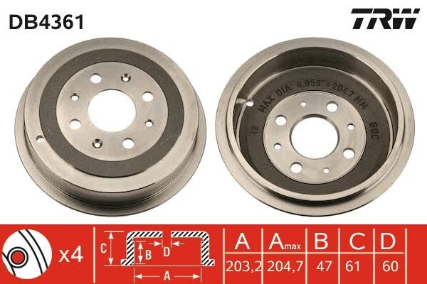 FREN KAMPANASI ARKA FIAT GRANDE PUNTO 05> PUNTO 12> PUNTO EVO 09>12 OPEL CORSA D 06>14 ADAM 12>19 203.2 / 47 MM