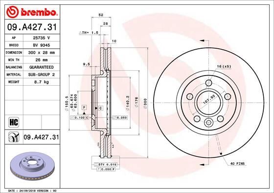 FREN DİSKİ ÖN FORD MONDEO-LAND ROVER FREELANDER 2 07> ÇAP: 300mm 5 delik VOLVO S60 II 10 > S80 II V70 III XC70 II 06 > 300cm CAP