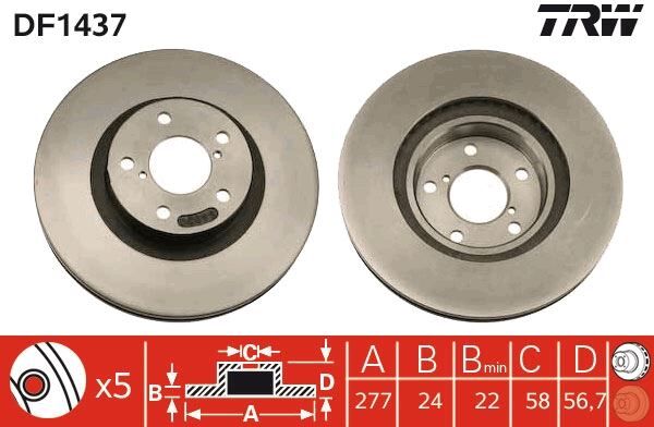 ÖN FREN DİSKİ HAVA KANALLI SUBARU IMPREZA GC 92-00 / BRZ ZC 12-> / FORESTER SF SG SH 98-13 277 ça p x 5 bijon - Takım disk fiyatıdır