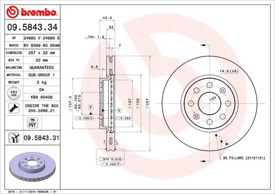 ÖN FREN AYNASI CORSA D 07> CORSA E 14> ADAM 13> FIAT PUNTO EVO 09> GRANDE PUNTO 05> 257x22x4DL HAVA LI