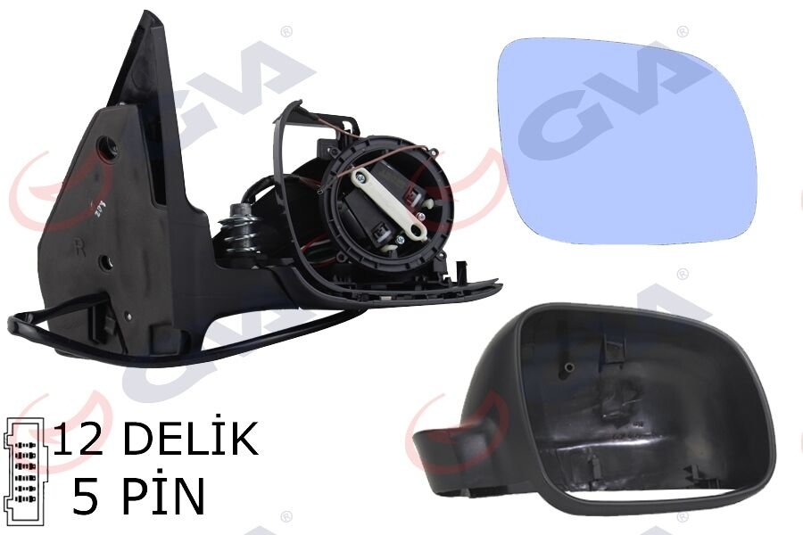 DIŞ DİKİZ AYNASI SAĞ GOLF-BORA 98> ELEKTRİKLİ ISITMALI SİYAH ASTARLI MAVİ CAM KÜÇÜK TİP 5 FİŞ VM-188R
