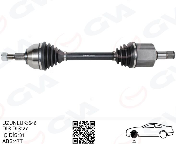 ÖN AKS KOMPLE SOL KUGA I 2.0 TDCI 08>14 POWER. OTOM. 6 VİTESLİ ÇİFT KAVRAMA 4X4 646 MM DİŞ 27 İ Ç DİŞLİ 31