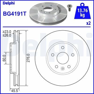 ÖN FREN AYNASI ASTRA J 10> CRUZE 09> AVEO 11> 276x26x5DL 15 İNÇ HAVALI 95526655