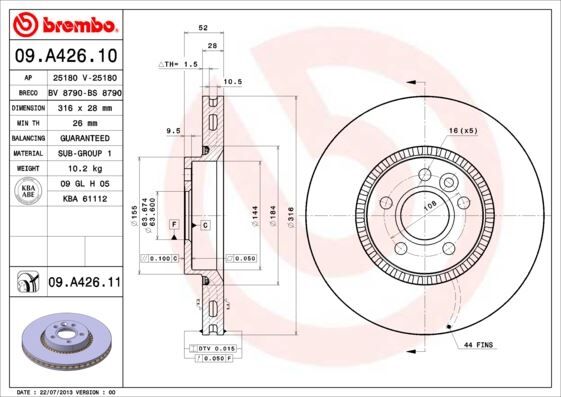 FREN DİSKİ ÖN FORD MONDEO/GALAXY-VOLVO S60/S80/V60/V70-LAND ROVER FREELANDER 2 07> ÇAP: 316mm. KALI NLIK: 28mm
