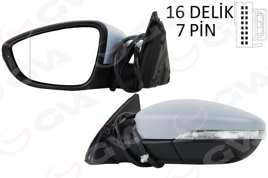 DIŞ DİKİZ AYNASI SOL JETTA 11> ELEKTRİKLİ ISITMALI SİNYALLİ ASTARLI ASFERİK 7 FİŞ VM-6381EHPAL