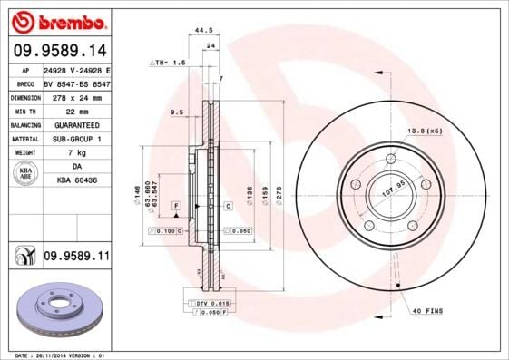FREN DİSKİ ÖN FORD CONNECT 02> 278x24x5DL