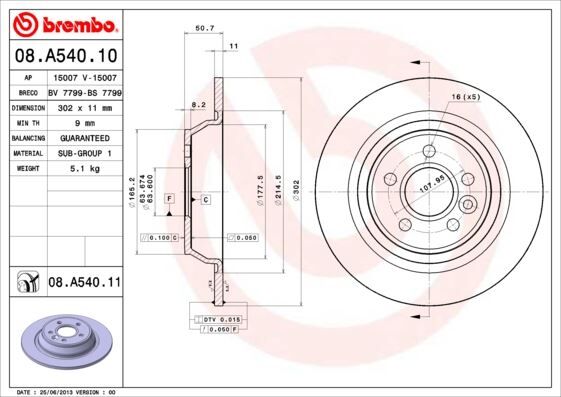 ARKA FREN DISK AYNASI MONDEO IV S MAX GALAXY 07>14 KUGA I 08>12 / EVOQUE 12-18 302mm