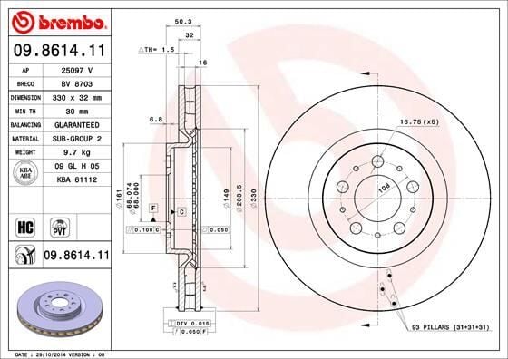 ÖN FREN AYNASI VOLVO S60 2.5T AWD 384 2003-2010 V70 II 284 2003-2007 330X5DL