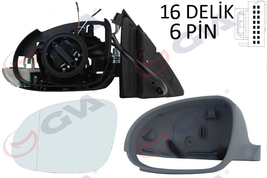 DIŞ DİKİZ AYNASI SOL JETTA 04>GOLF V 05> ELEKTRİKLİ ISITMALI SİNYALLİ ASTARLI ASFERİK 7 FİŞ VM-381EHPAL
