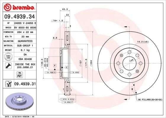 ÖN FREN AYNASI CORSA D 07> CORSA E 14> ADAM 13> PUNTO EVO-GRANDE PUNTO 05> 284x22x6DLxHAVALI 15 İNÇ 55702646