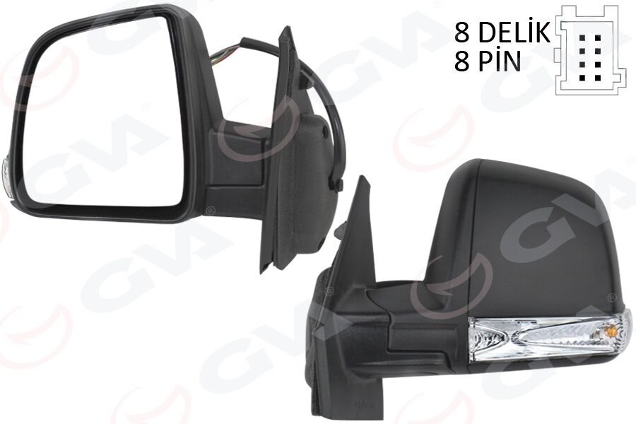 DIŞ DİKİZ AYNASI ELEKTRİKLİ SOL DOBLO III 2011 MD. SİNYALLİ KATLANIR / POWER FLOK DESENLİ 8 FİŞ