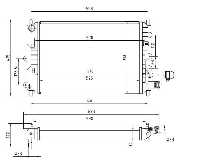 RADYATOR (FORD ESCORT CLX 1.6 1.8 ZETEC 94/99) 525×358X32)