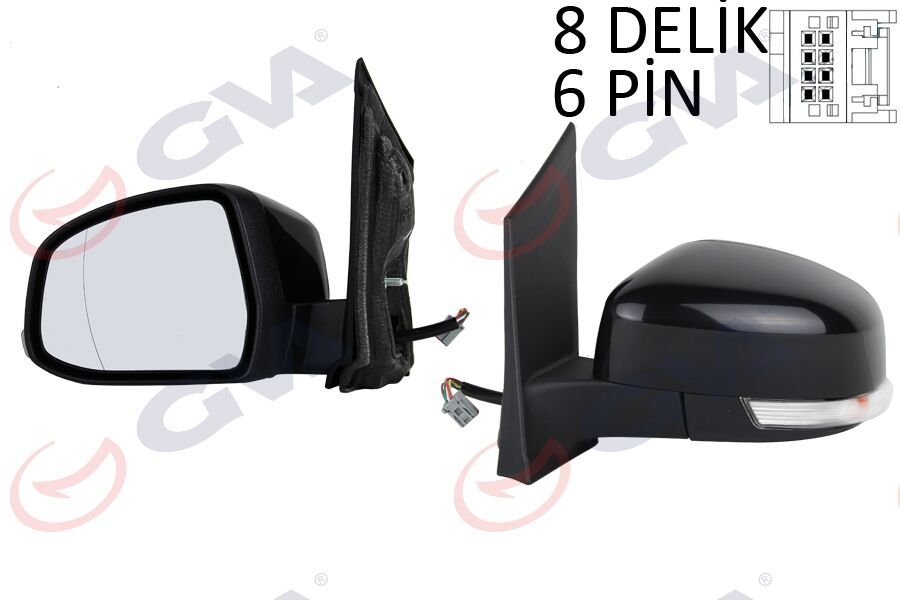 DIŞ DİKİZ AYNASI SOL FORD FOCUS 08> ELEKTRİKLİ-ISITMALI-SİNYALLİ-SİYAH-ASFERİK 6 FİŞ VM-6304EHAL KAPAKLI