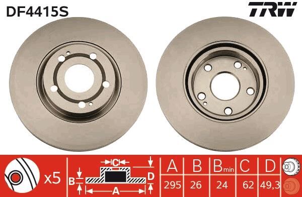 ÖN FREN DİSKİ HAVA KANALLI TOYOTA COROLLA VERSO 2.2L 2ADFTV AUR10 04-09 / 1.8L 1ZZ-FE VERSO ZNR11 04-> / 1.6L 3ZZ-FE ZNR10 VERSO 04-09 295 çap x 5 bijon - Takım disk fiyatıdır